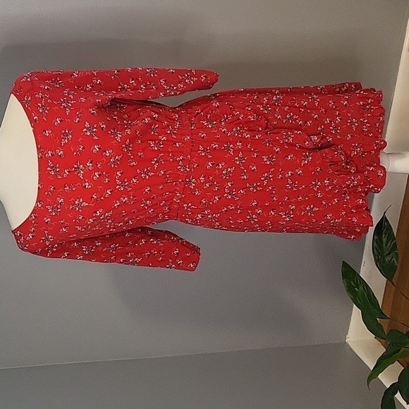 Gap Red Floral Faux Wrap Rayon Pullover Elastic Waist Dress - Size SP - Picture 1 of 8